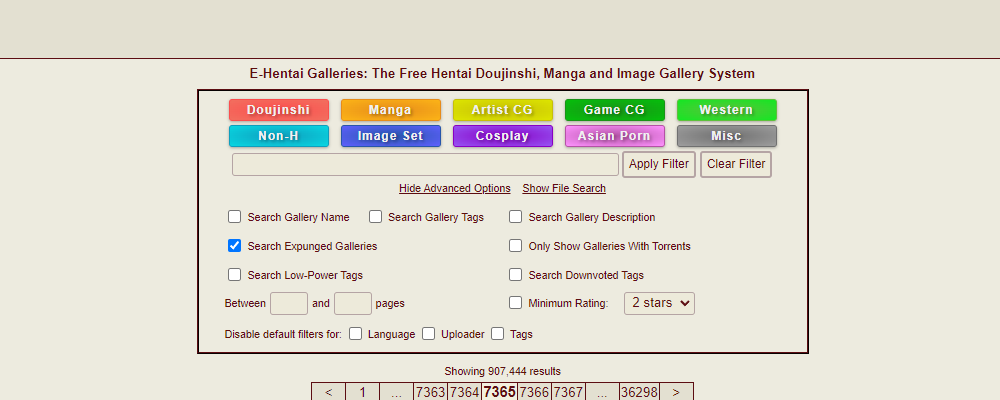 Homepage di E-Hentai Galleries